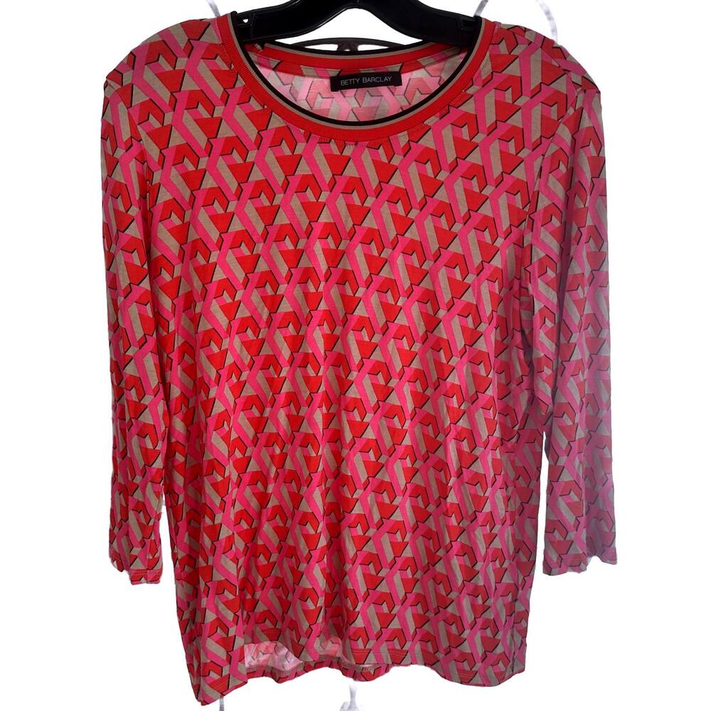 Betty Barclay Women's Red & Pink 1/4 Sleeve Printed Top - Size 14